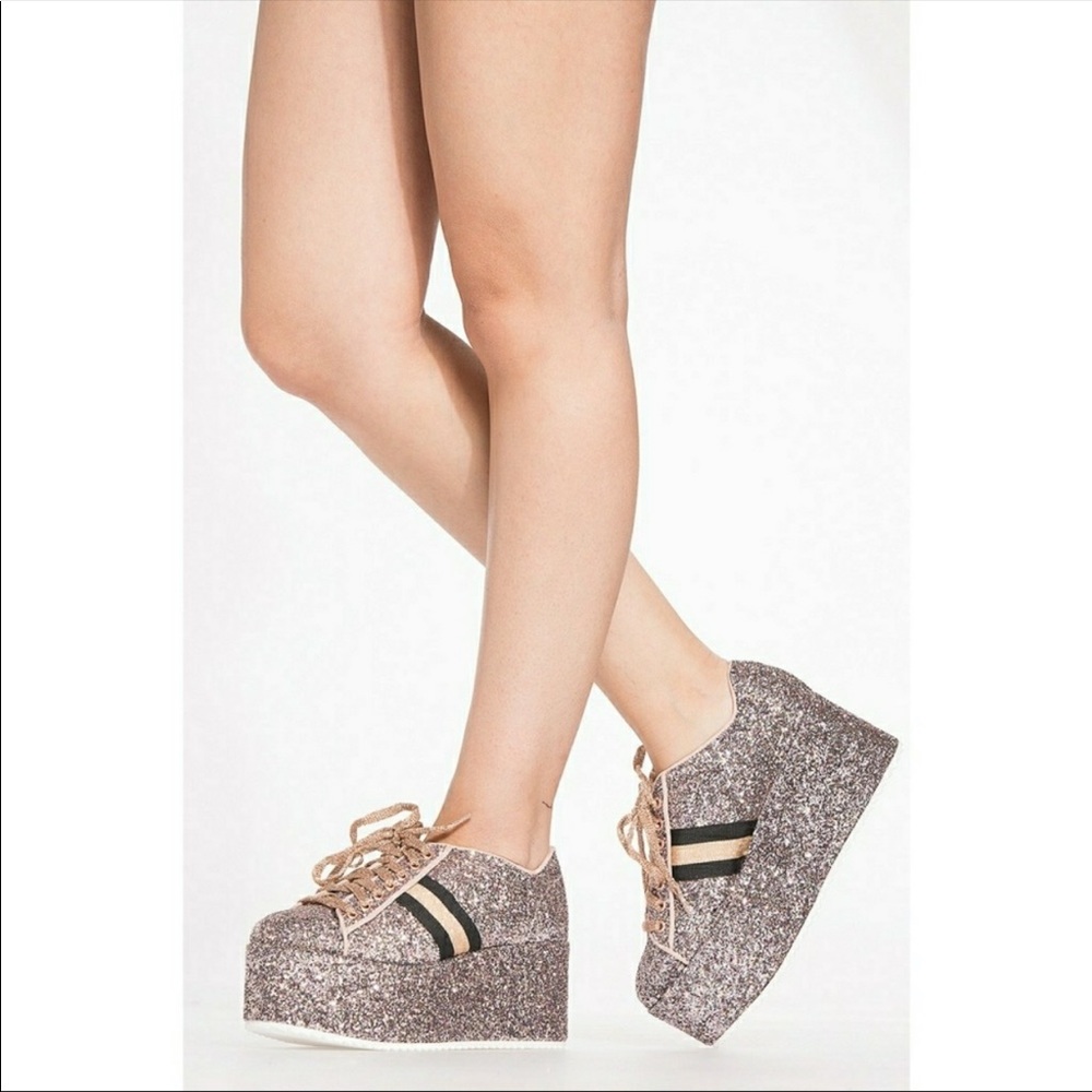 Blush Glitter-Encrusted Flatform